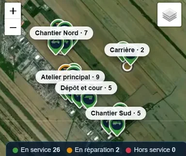 Carte satellite des chantiers dans un logiciel NOVAQ