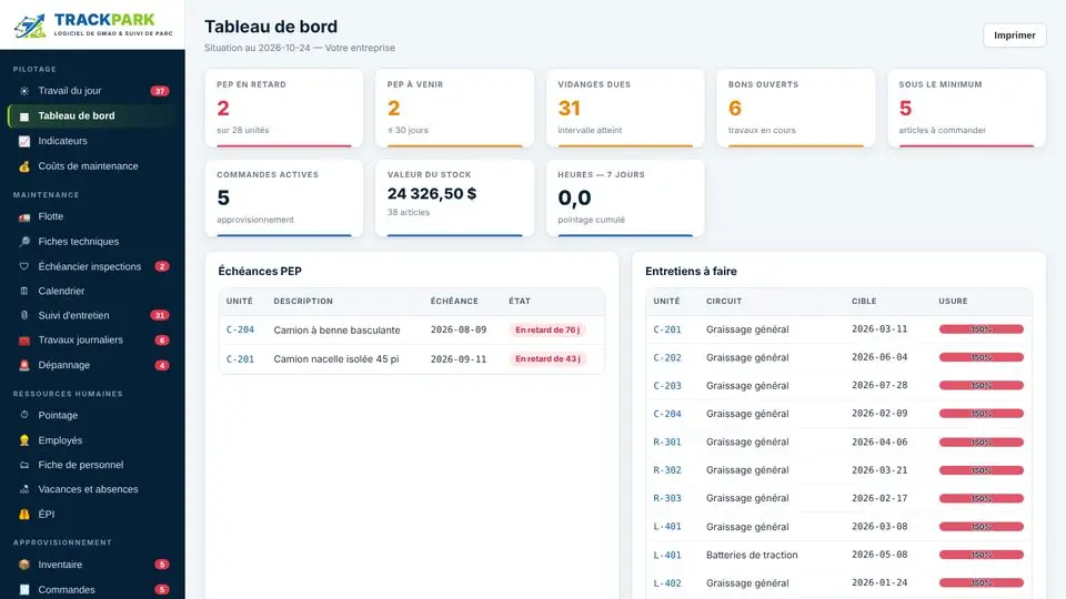 Logiciel TrackPark fabriqué par NOVAQ