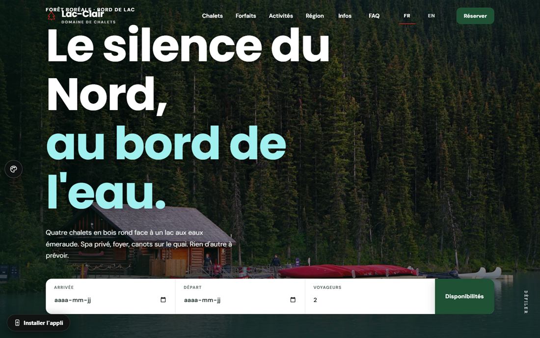 Site web pour chalets et hébergement : aperçu sur ordinateur