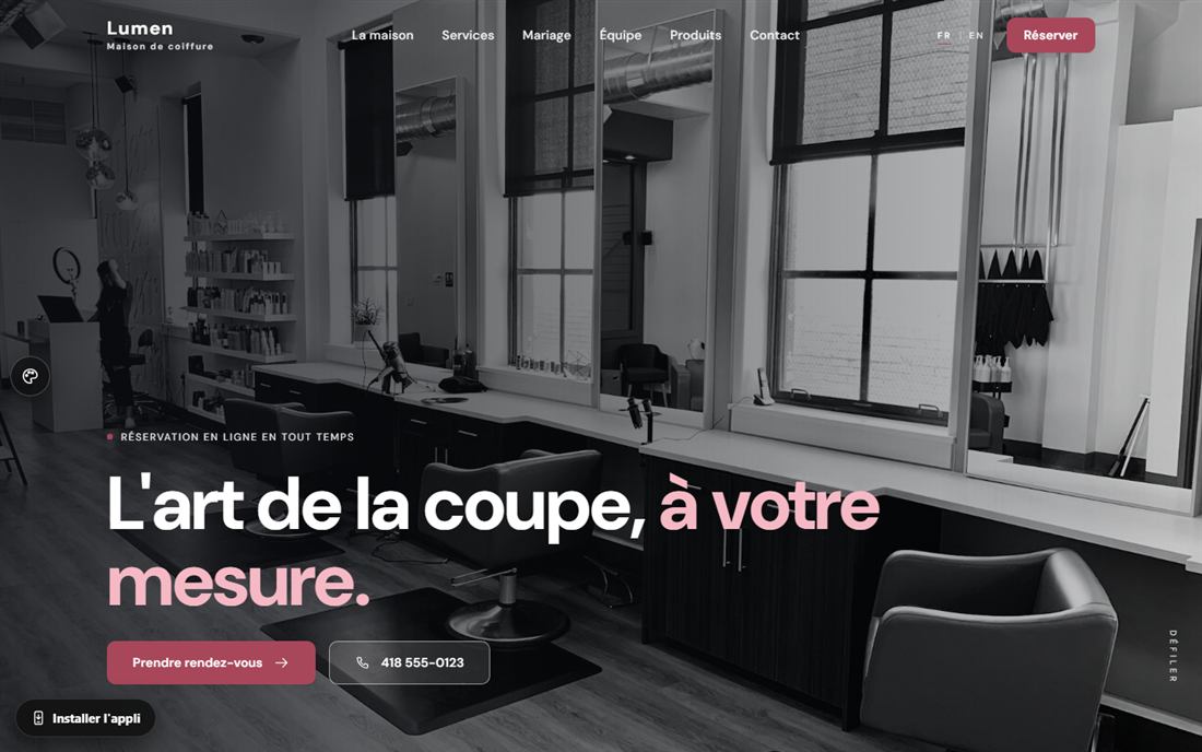 Site web pour salon de coiffure : aperçu sur ordinateur