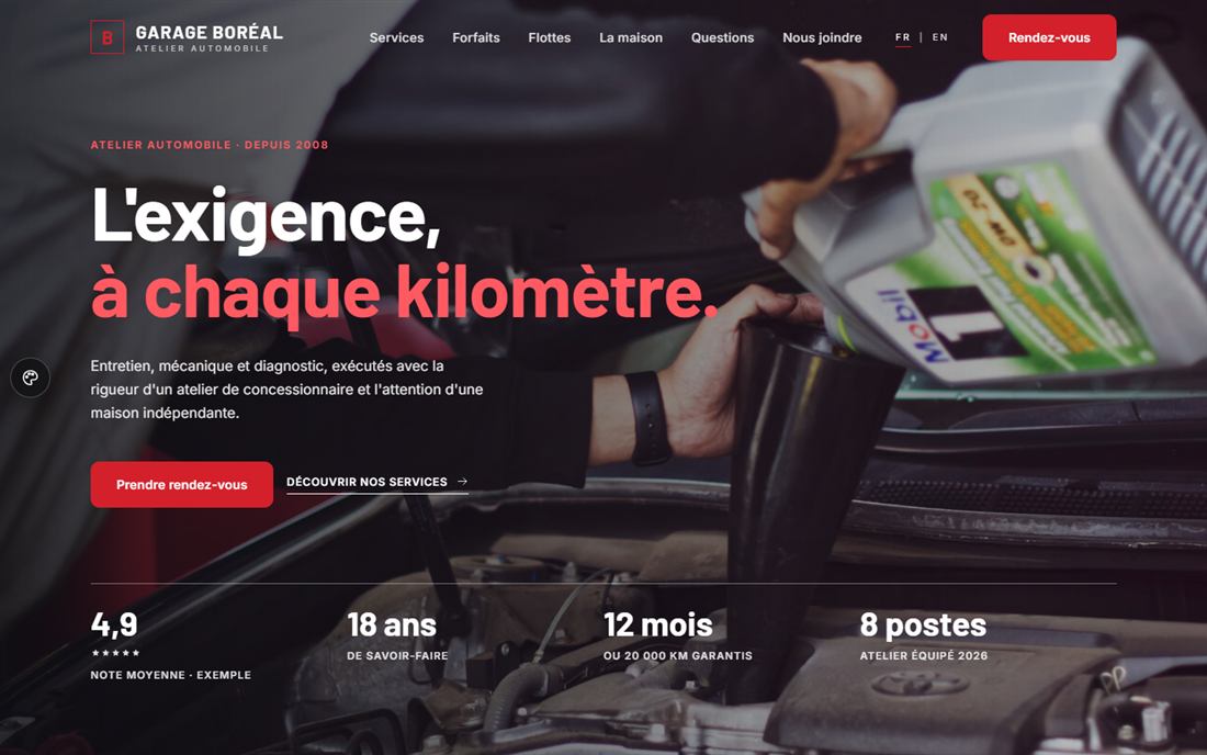 Site web pour garage : aperçu sur ordinateur